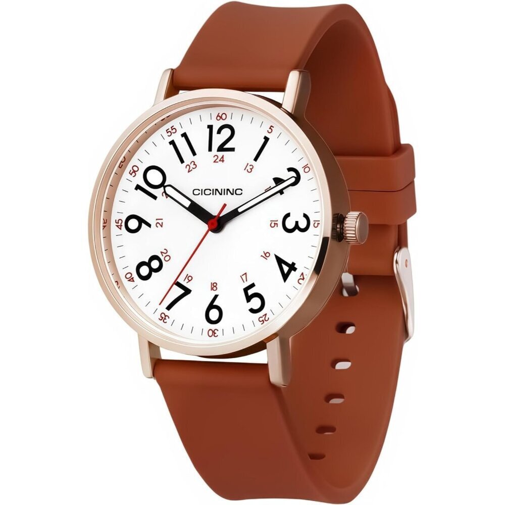 Women's Brown Analog Silicone Band Read Dial Stylish Comfortable Buckle Watch